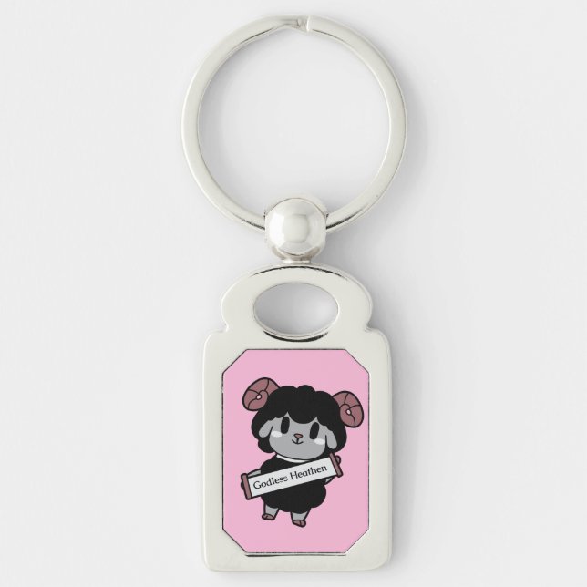 Cute Black Sheep Godless Heathen Keychain (Front)