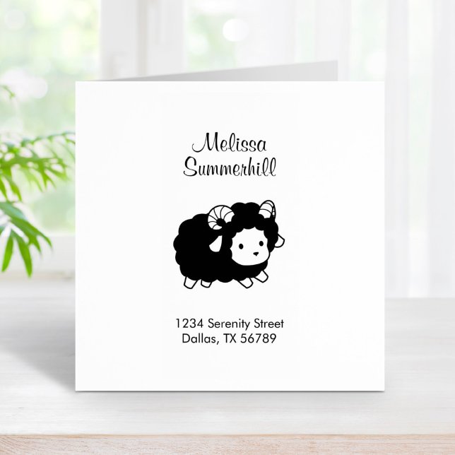 Cute Black Sheep Ram Address Rubber Stamp (Creator Uploaded)