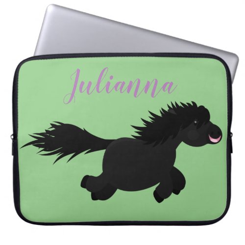 Cute black shetland pony cartoon illustration laptop sleeve