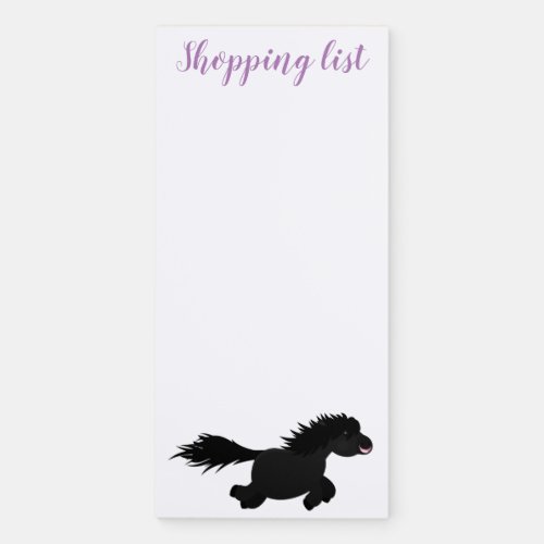 Cute black shetland pony cartoon illustration magnetic notepad