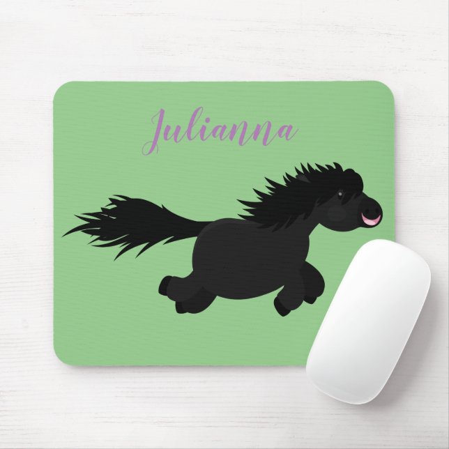 Cute black shetland pony cartoon illustration mouse pad (With Mouse)
