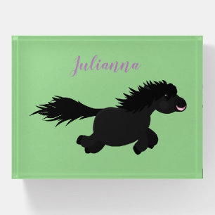 Cute black shetland pony cartoon illustration paperweight