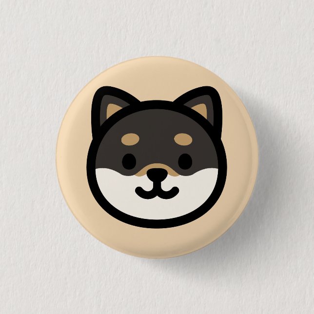 Cute black Shiba Inu Dog Face Button (Front)