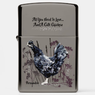 Cute Black Silkie Chicken Love Quote Pink Zippo Lighter