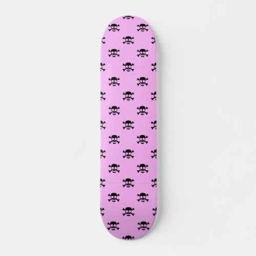 Cute Black Skull Pattern on Pink Background Skateboard