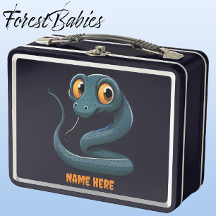 Cute Black Snake Serpent Animal Cartoon Graphic Metal Lunch Box