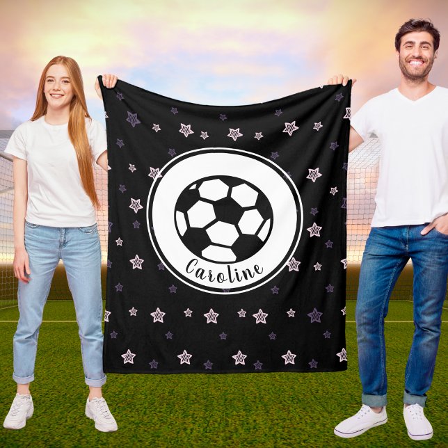 Cute Black Soccer Stars Pattern Girl Personalized Fleece Blanket (Creator Uploaded)