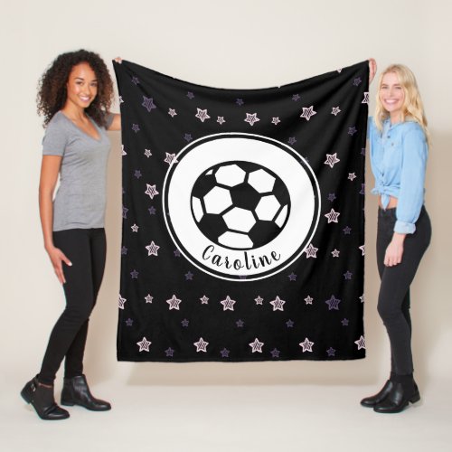 Cute Black Soccer Stars Pattern Girl Personalized Fleece Blanket