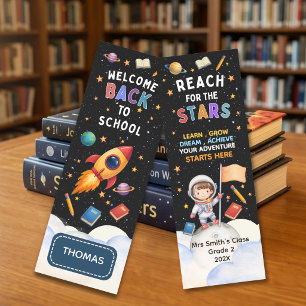 Cute Black Space Rocket Reach For Stars Kids Bookmarks