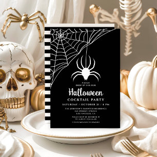 Cute Black Spider Halloween Cocktail Party Invitation