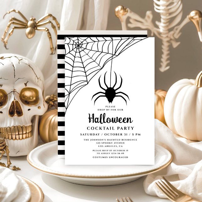 Cute Black Spider Halloween Cocktail Party Invitation ( Cute Black Spider Halloween Cocktail Party Invitation)