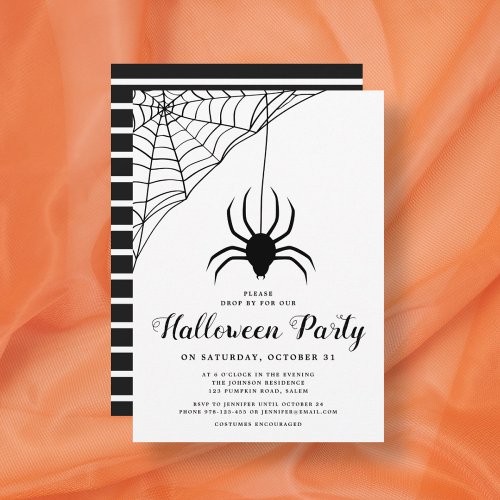 Cute Black Spider Halloween Party Invitation