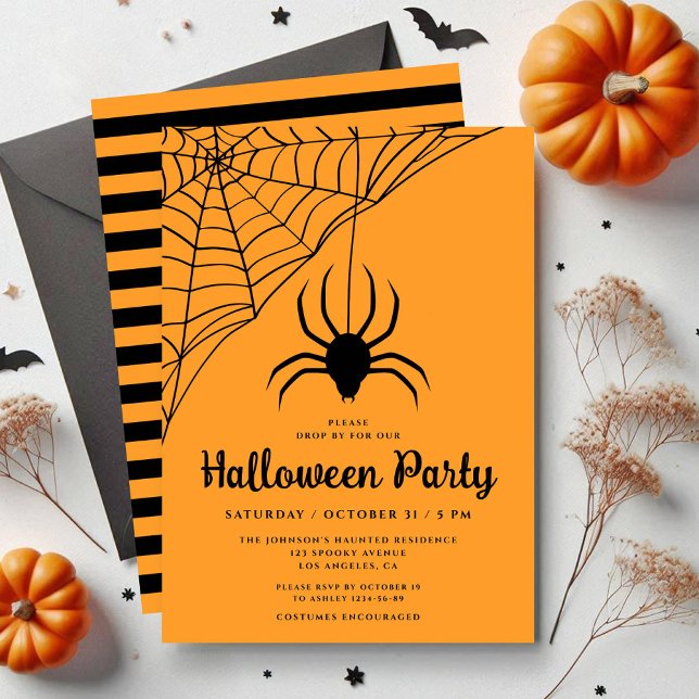 Cute Black Spider Halloween Party Invitation (Cute Black Spider Halloween Party Invitation)