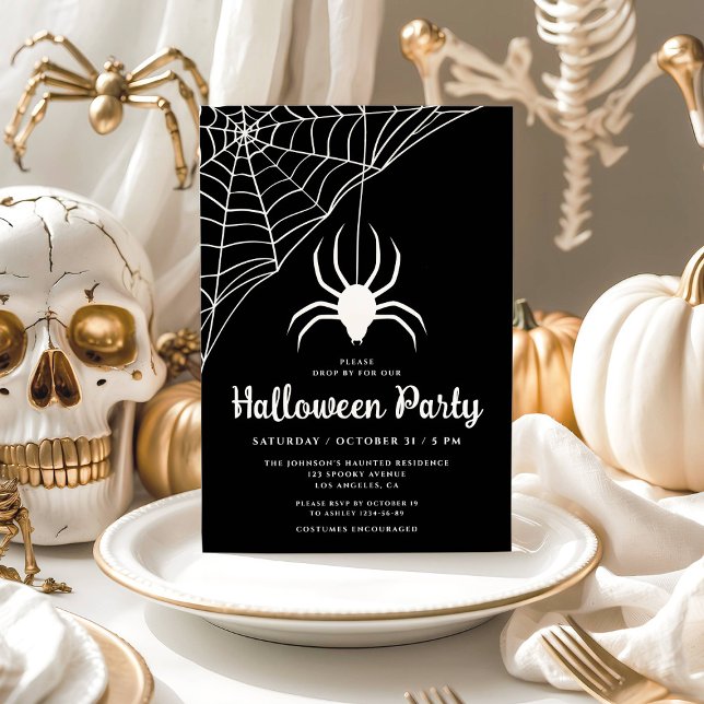 Cute Black Spider Halloween Party Invitation (Cute Black Spider Halloween Party Invitation)