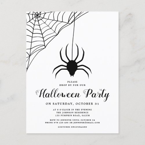Cute Black Spider Halloween Party Invitation Postcard