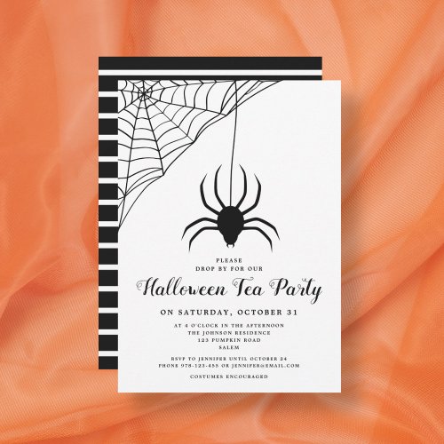 Cute Black Spider Halloween Tea Party Invitation