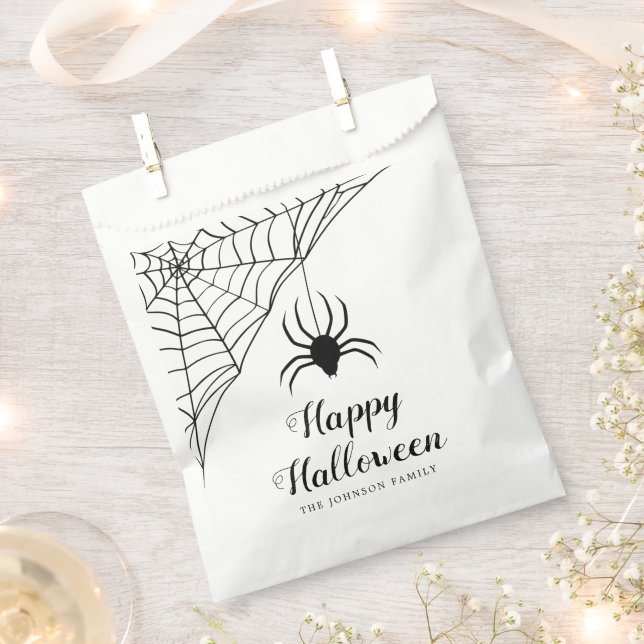 Cute Black Spider Happy Halloween Favor Bag (Clipped)