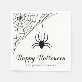 Cute Black Spider Happy Halloween Napkins
