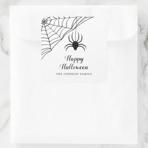 Cute Black Spider Happy Halloween  Square Sticker