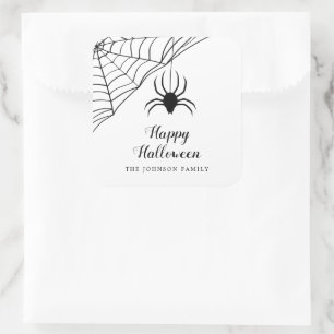 Cute Black Spider Happy Halloween Square Sticker