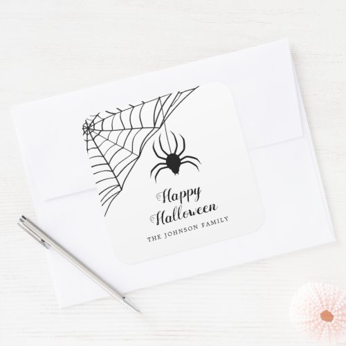 Cute Black Spider Happy Halloween  Square Sticker