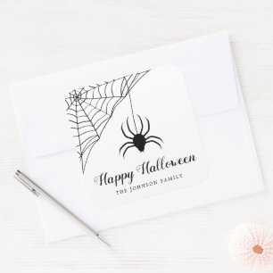 Cute Black Spider Happy Halloween Square Sticker