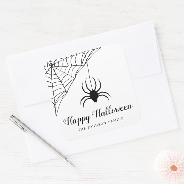 Cute Black Spider Happy Halloween  Square Sticker (Envelope)