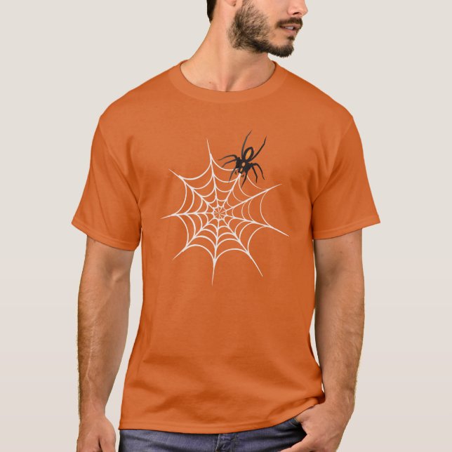 Cute Black Spider & White Spider Web. T-Shirt (Front)