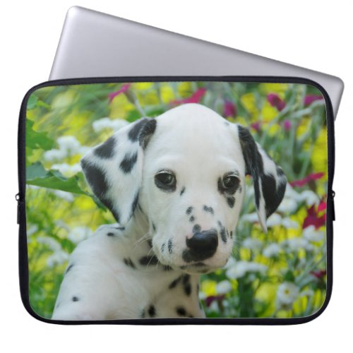 Cute black spotted Dalmatian Baby Dog Puppy Photo Laptop Sleeve