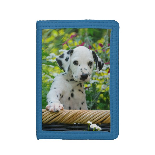 Cute black spotted Dalmatian Baby Dog Puppy Photo Trifold Wallet (Front Vertical)