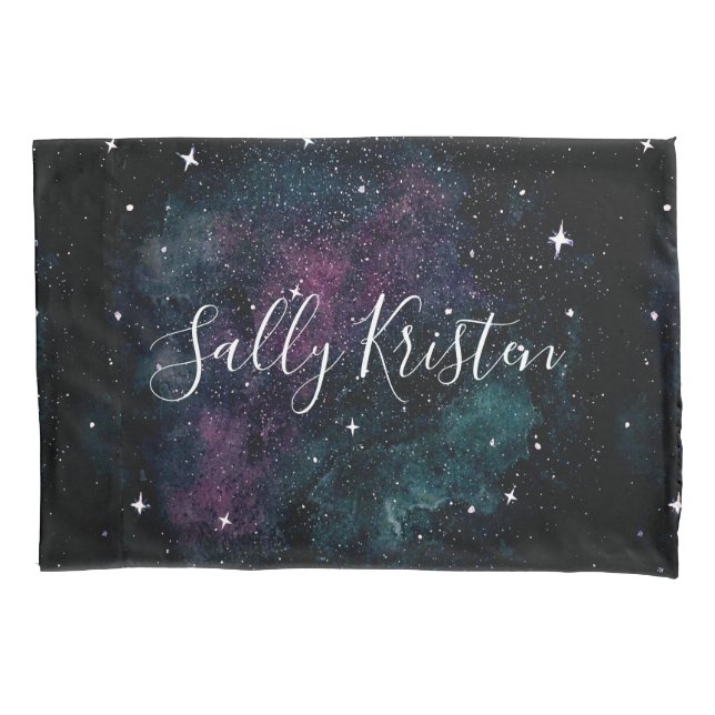 Cute Black Starry Night Sky Galaxy Space Decor Pillow Case (Front)
