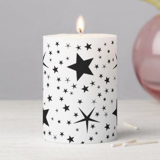 Cute black stars seamless pattern on white  pillar candle