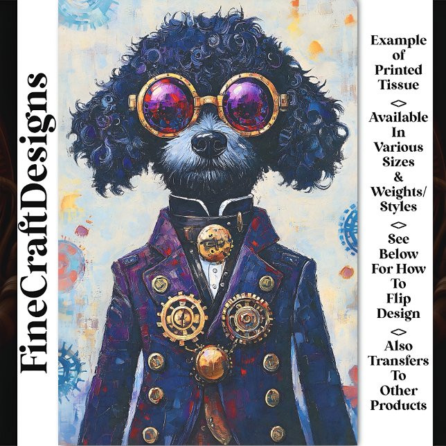 Cute Black Steampunk Poodle Dog AX5 Decoupage Tissue Paper (Creator Uploaded)