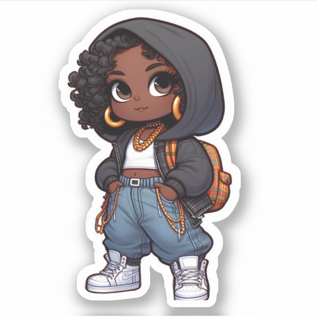 cute black streetstyle chibi sticker (Front)