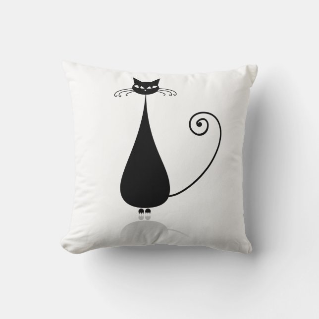 Cute Black Stylized Cats Throw Pillow (Front)