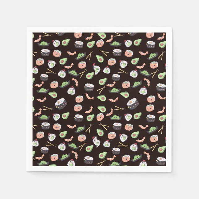 Cute black Sushi pattern   Napkins (Front)