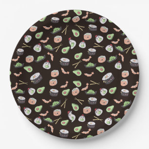 Cute black Sushi pattern Paper Plates