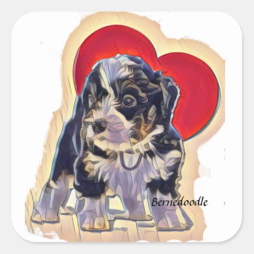 Cute Black Tan Bernedoodle  Square Sticker