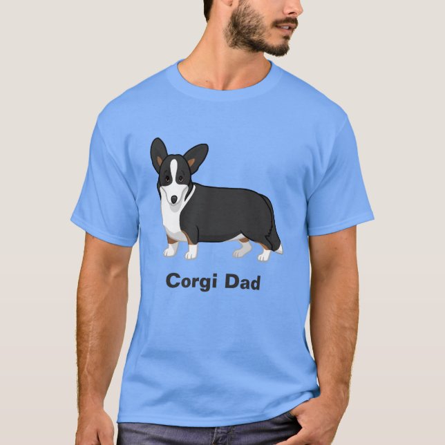 Cute Black Tan Cardigan Welsh Corgi Dad T-Shirt (Front)