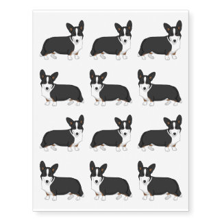 Cute Black Tan Cardigan Welsh Corgi Dog Lovers Temporary Tattoos