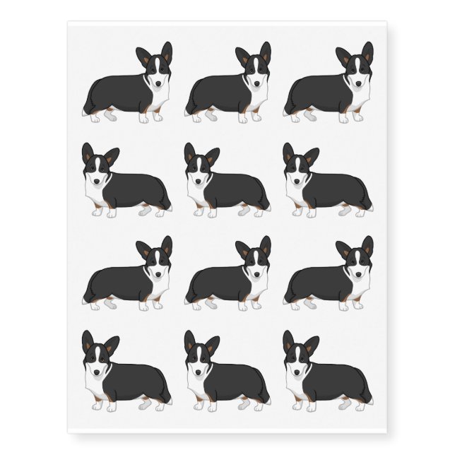 Cute Black Tan Cardigan Welsh Corgi Dog Lovers Temporary Tattoos (Front)