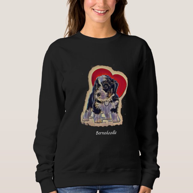 Cute Black Tan PopArt Bernedoodle Digital Heart Sweatshirt (Front)