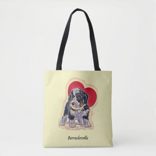 Cute Black Tan PopArt Bernedoodle Digital Heart Tote Bag