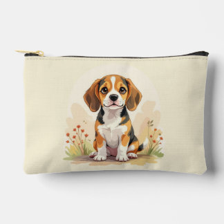 Cute Black Tan & White Tricolor Beagle Puppy Accessory Pouch