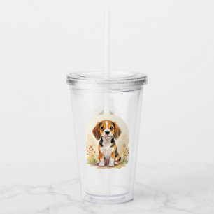 Cute Black Tan & White Tricolor Beagle Puppy Acrylic Tumbler