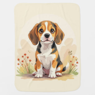 Cute Black Tan & White Tricolor Beagle Puppy Baby Blanket