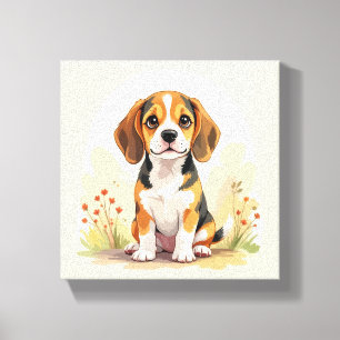 Cute Black Tan & White Tricolor Beagle Puppy Canvas Print