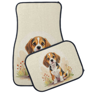Cute Black Tan & White Tricolor Beagle Puppy Car Floor Mat