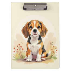 Cute Black Tan & White Tricolor Beagle Puppy Clipboard