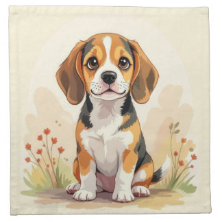 Cute Black Tan & White Tricolor Beagle Puppy Cloth Napkin